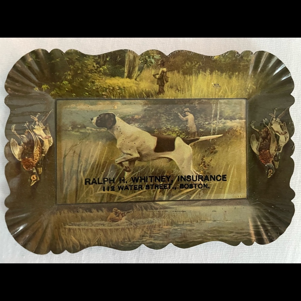 Antique tin tip tray … Pointer Dog